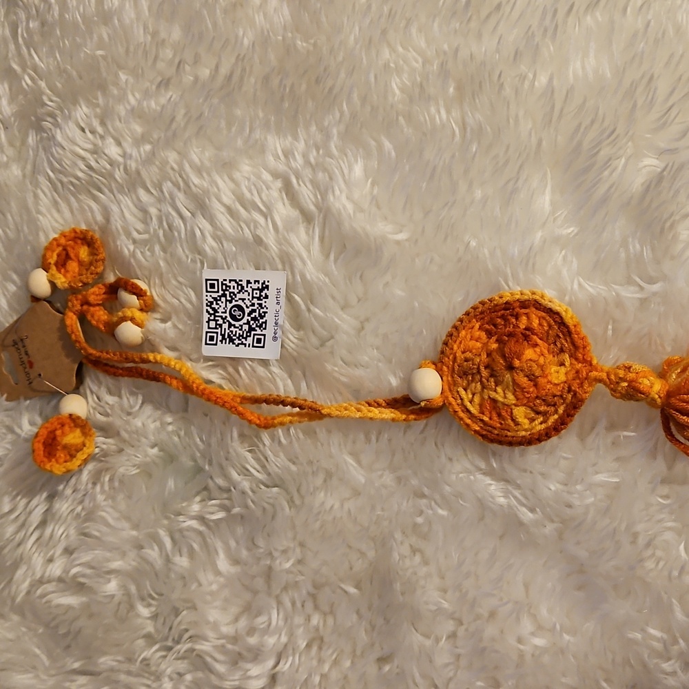 Handmade Orange Crochet Necklace and Earring Set Hand Knit Fall Jewelry beaded - Picture 16 of 17